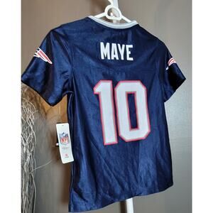 Drake Maye #10 NE Blue Red Patriots KIDS Jersey YOUTH Girls Sz L 10/12